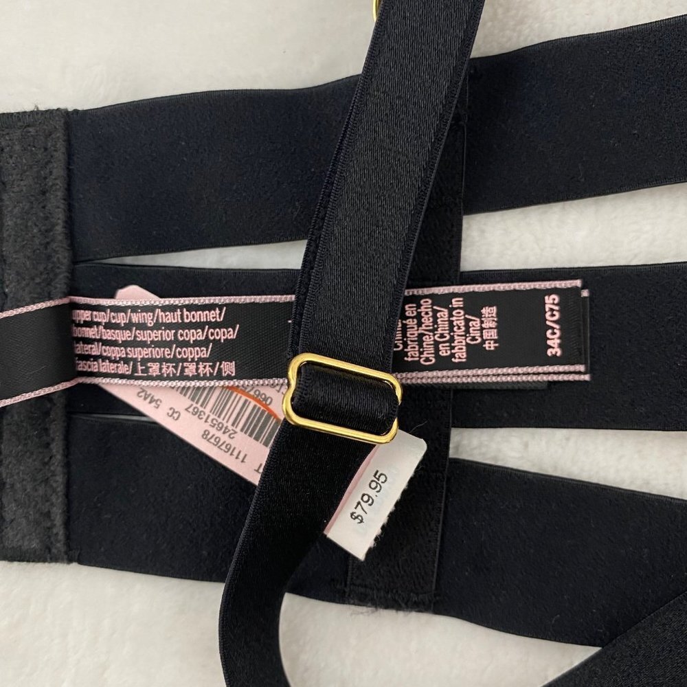 Victoria's Secret VERY SEXY Unlined Strappy Demi Bra Black Bandage Open Cage 38C - Picture 8 of 8